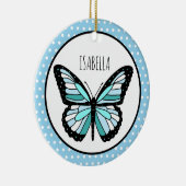 Blue Butterfly Polka Dot Persoonlijk kerstfeest Keramisch Ornament (Rechts)