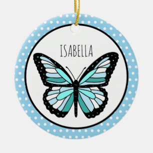 Blue Butterfly Polka Dot Persoonlijk kerstfeest Keramisch Ornament