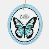 Blue Butterfly Polka Dot Persoonlijk kerstfeest Keramisch Ornament (Links)