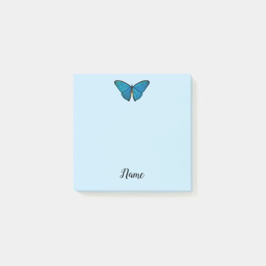 Blue Butterfly Post It Note Pad Persoonlijke naam (Voorkant)