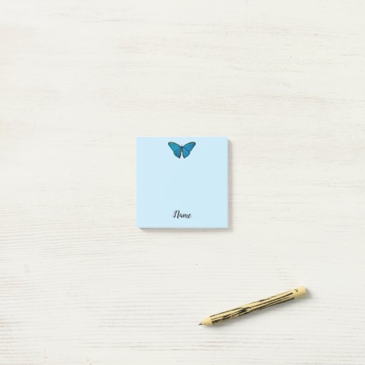 Blue Butterfly Post It Note Pad Persoonlijke naam (Op bureau)