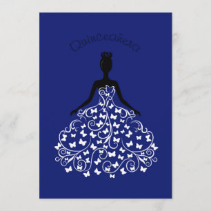 Blue Butterfly Quinceanera Ball Gown Invitation Kaart
