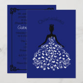 Blue Butterfly Quinceanera Ball Gown Uitnodiging (Voorkant / Achterkant)