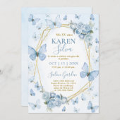 Blue Butterfly Quinceanera Uitnodiging (Voorkant / Achterkant)