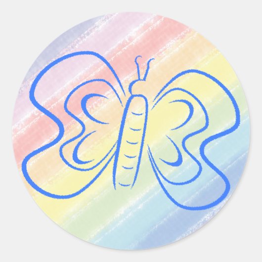 Blue Butterfly Rainbow Waterverf Art Custom Ronde Sticker (Voorkant)