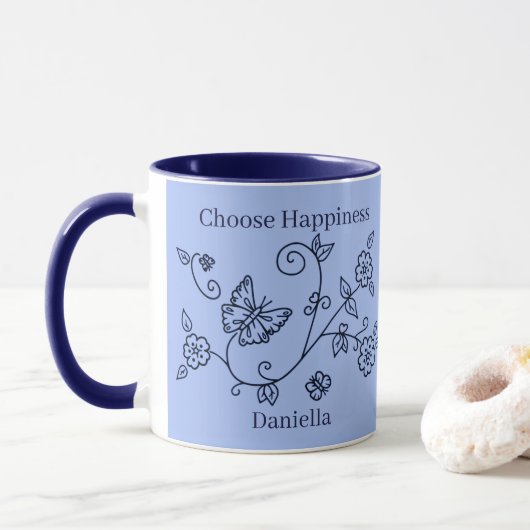 Blue Butterfly Reminder Mug Mok (Met donut)