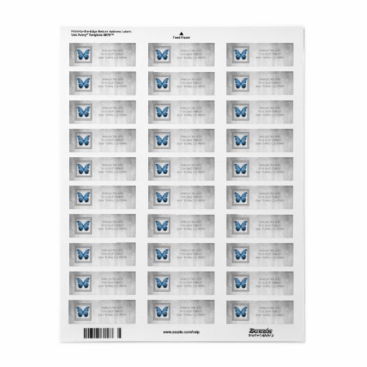 Blue Butterfly Return Address Label (Full Sheet)
