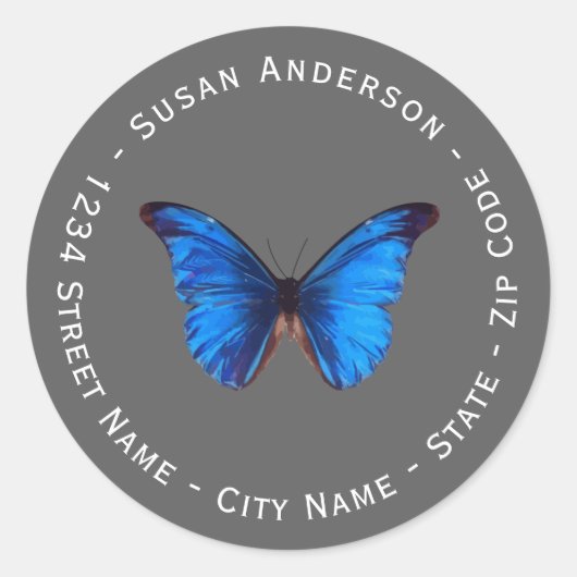 Blue Butterfly Return Address Label (Voorkant)