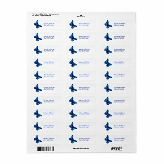 Blue Butterfly Return Address Label (Full Sheet)