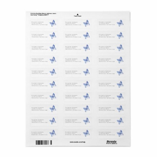 Blue Butterfly Return Address Label (Full Sheet)
