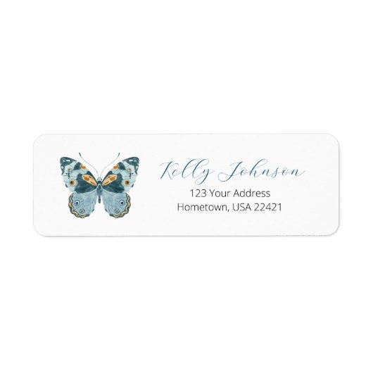 Blue Butterfly Return Address Label (Voorkant)