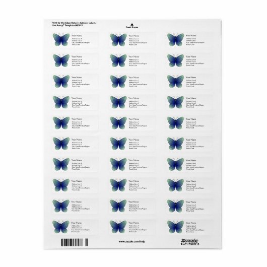 Blue Butterfly Return Address Labels (Full Sheet)