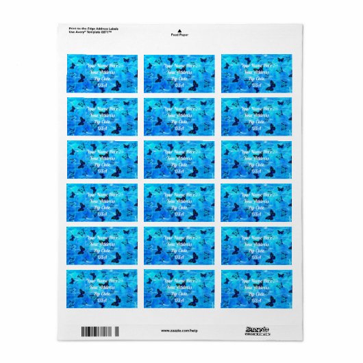 Blue Butterfly Return Address Labels (Full Sheet)