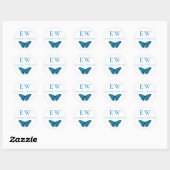 BLUE BUTTERFLY ROND CUSTOM NAME STICKER (Vel)