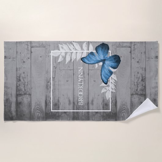 Blue Butterfly Rustic Beach Towel Strandlaken (Voorkant)