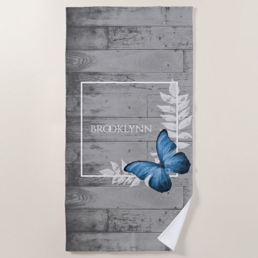 Blue Butterfly Rustic Beach Towel Strandlaken (Voorkant)