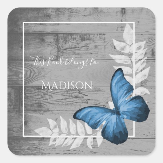 Blue Butterfly Rustic Book Sticker (Voorkant)