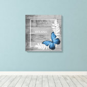 Blue Butterfly Rustic Canvas Afdruk (Insitu (Houten vloer))