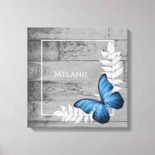 Blue Butterfly Rustic Canvas Afdruk