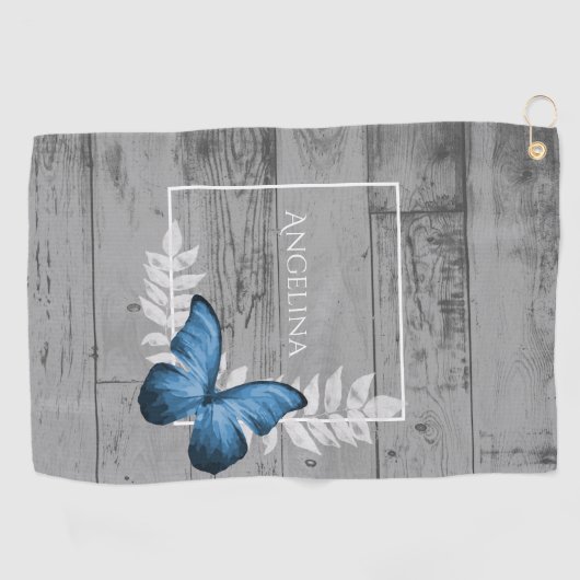 Blue Butterfly Rustic Golf Towel Golfhanddoek (Horizontaal)