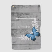 Blue Butterfly Rustic Golf Towel Golfhanddoek (Voorkant)