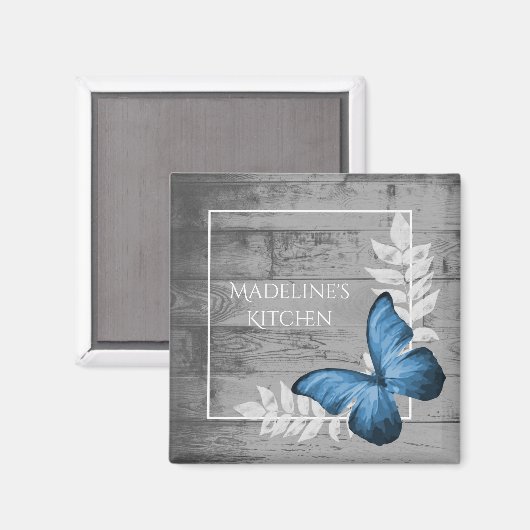 Blue Butterfly Rustic Magnet (Voorkant / Achterkant)
