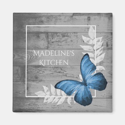 Blue Butterfly Rustic Magnet (Voorkant)