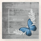 Blue Butterfly Rustic Onderzetter van speciaal gla (Voorkant)