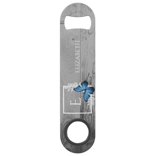 Blue Butterfly Rustic Personal Bar Key Speed Flessenopener (Voorkant)