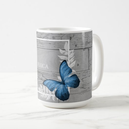 Blue Butterfly Rustic Personal Coffee Mok (Voorkant rechts)