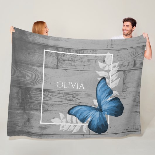 Blue Butterfly Rustic Personal Fleece Blanket (In situ)