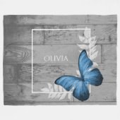 Blue Butterfly Rustic Personal Fleece Blanket (Voorkant (Horizontaal))