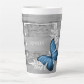 Blue Butterfly Rustic Personal Latte Mok (Voorkant)
