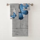 Blue Butterfly Rustic Personalized Bath Towel Set Bad Handdoek (Insitu)
