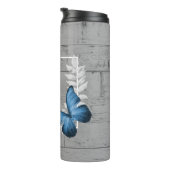 Blue Butterfly Rustic Personalized Thermal Tumbler Thermosbeker (Geroteerd rechts)