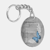 Blue Butterfly Rustic Sleutelhanger op maat (Voorkant Links)