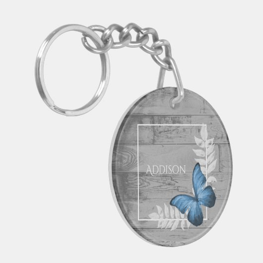 Blue Butterfly Rustic Sleutelhanger op maat (Voorkant Links)