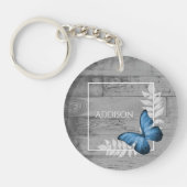Blue Butterfly Rustic Sleutelhanger op maat (Voorkant)