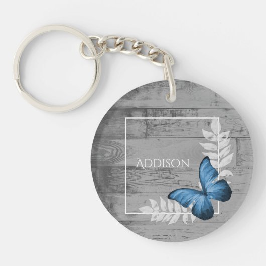 Blue Butterfly Rustic Sleutelhanger op maat (Voorkant)