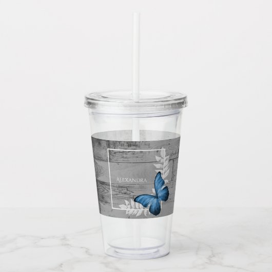 Blue Butterfly Rustic Specialized Acryltumbler Acryl Drinkbeker (Voorkant)