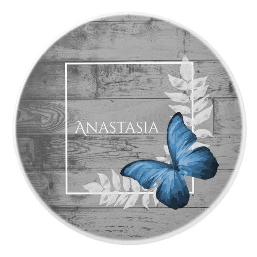 Blue Butterfly Rustic Specialized Ceramic Knob. Keramische Knop (Voorkant)