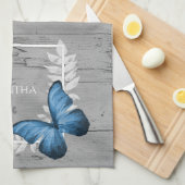 Blue Butterfly Rustic Theedoek (Quarter Fold)