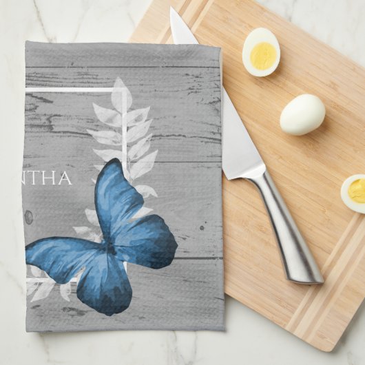 Blue Butterfly Rustic Theedoek (Quarter Fold)