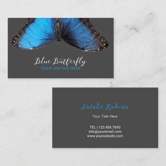 Blue Butterfly Salon and Spa Elegant Dark Grey Visitekaartje (Voorkant / Achterkant)
