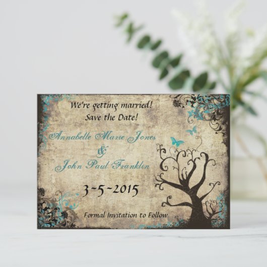 Blue Butterfly Save the Date Kaart (Staand voorkant)