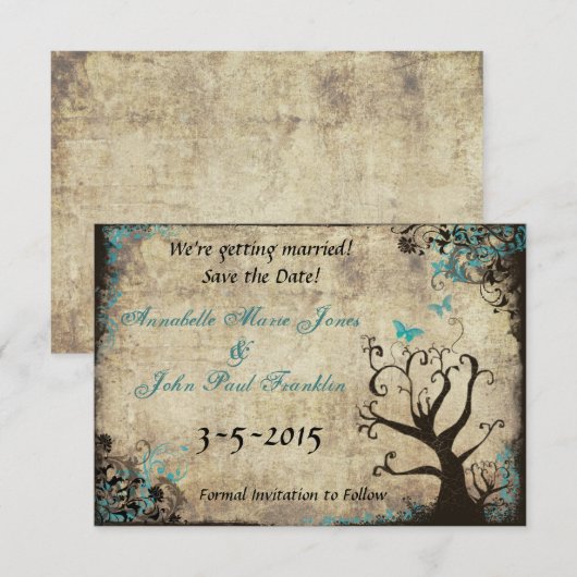 Blue Butterfly  Save the Date Kaart (Voorkant / Achterkant)