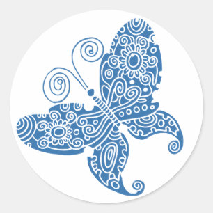 Blue Butterfly-sticker Ronde Sticker