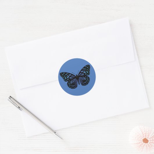 Blue Butterfly-sticker Ronde Sticker (Envelop)