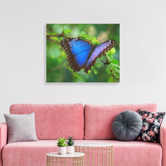 Blue Butterfly Stretched Canvas (Insitu (Woonkamer))