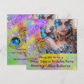 BLUE BUTTERFLY SWEET 16 ARTIJ MONOGRAM, Champagne Kaart (Voorkant / Achterkant)